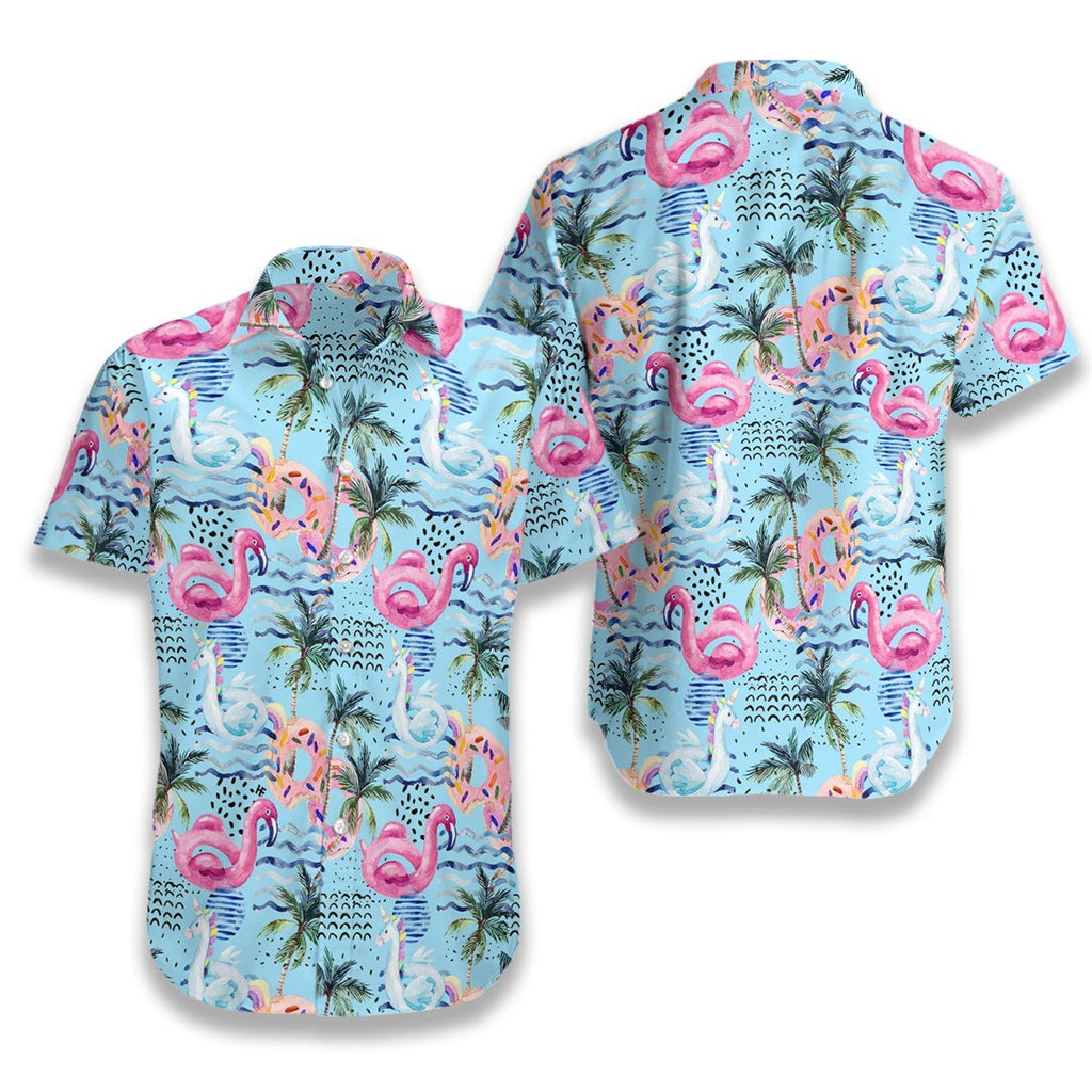 Gifury Flamingo Hawaii Shirt Balloon Flamingo Unicorn Summer Pool Hawaiian Shirt Flamingo Aloha Shirt 2024