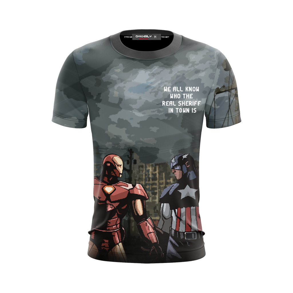 MV Shirt Captain America Iron Man We All Know Who The Real Sheriff In Town Is T-shirt