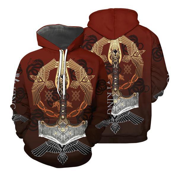  Viking Shirt Viking Hammer Dagger Ravens Norse Art Style Brown T-shirt Viking Hoodie Full Size Full Print