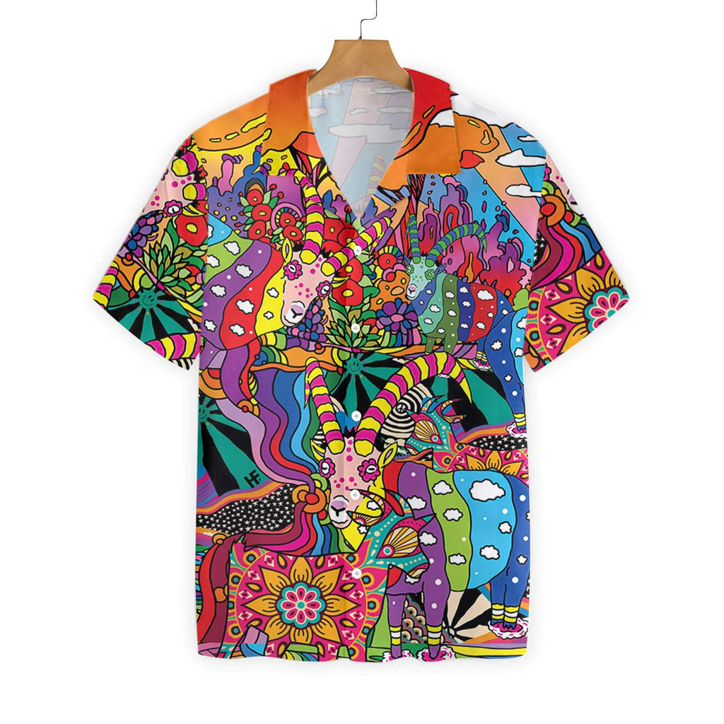  Hippie Shirt Hippie Goat Doodle Pattern Multicolor Hawaiian Aloha Shirt