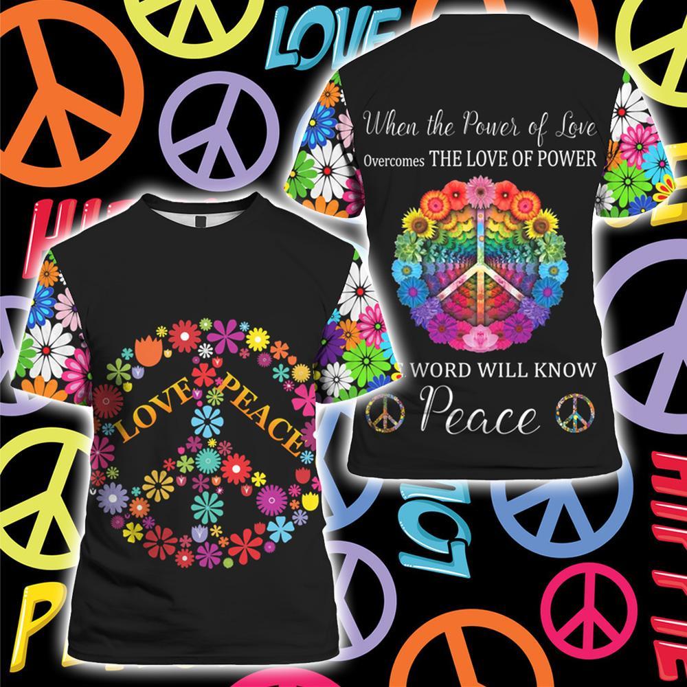  Hippie Hoodie When The Power Of Love Overcomes The Love Of Power The World Will Know Peace Black T-shirt Hoodie Adult Full Print