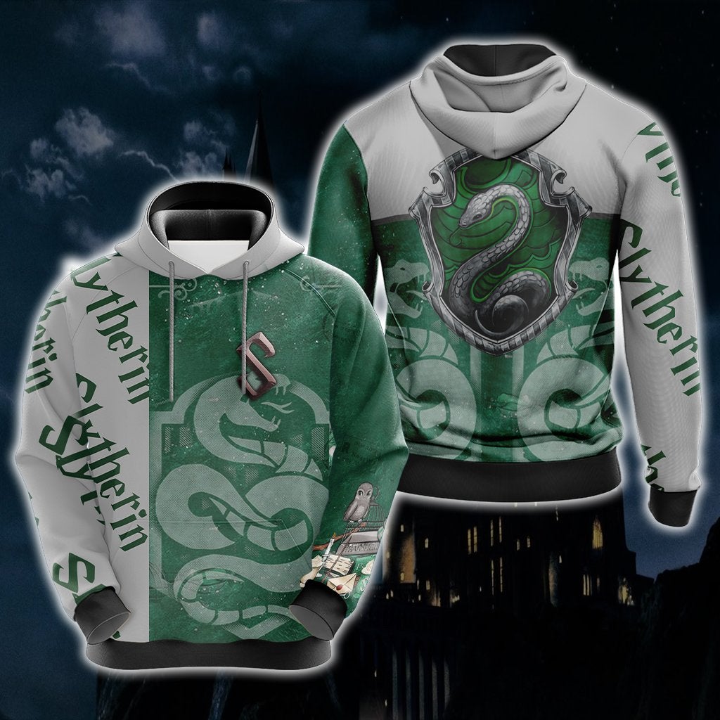 HP Hoodie Slytherin House Emblem Green Grey Hoodie