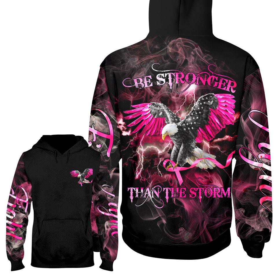 Gifury Breast Cancer T-shirt Be Stronger Than The Storm Eagle Smoke Black Pink Hoodie Breast Cancer Hoodie 2022