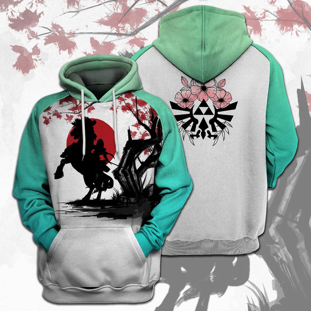  Legend Of Zelda Shirt Link Silhouette Cherry Blossom Painting T-shirt Legend Of Zelda Hoodie 