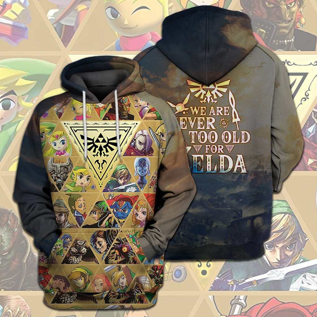  Legend Of Zelda Shirt LOZ Characters We Are Never Too Old For Zelda T-shirt Legend Of Zelda Hoodie 