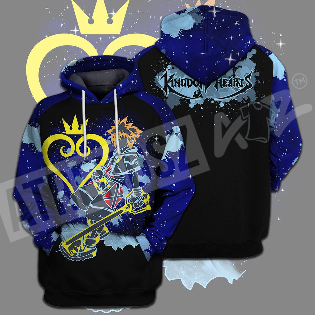  Kingdom Hearts T-shirt Sora Silhouette Watercolor Splatter Kingdom Hearts Logo Black Blue T-shirt Hoodie  