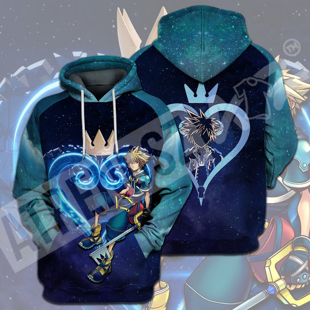  Kingdom Hearts T-shirt Sora Kingdom Hearts Crystal Logo Green Blue T-shirt Hoodie  