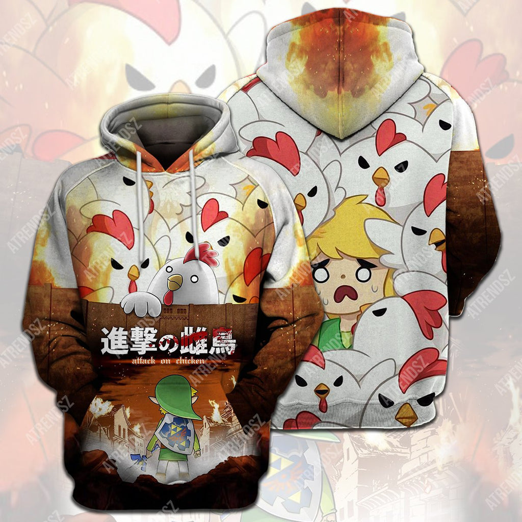  Legend Of Zelda Chicken T-shirt Funny Link Attack On Chicken Crossover AOT T-shirt Legend Of Zelda Hoodie 