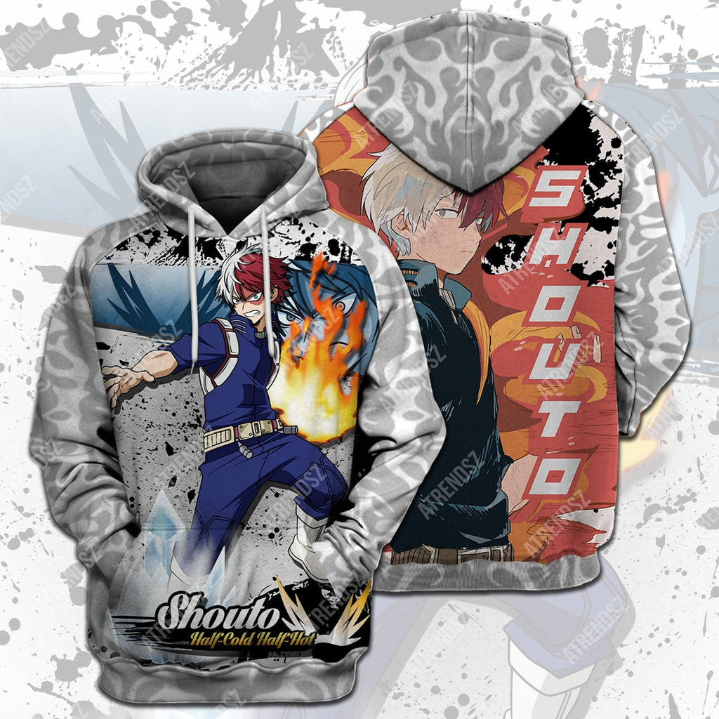  My Hero Academia T-shirt Shouto Hald Cold Half Hot Fighting Scene Grey T-shirt Hoodie  