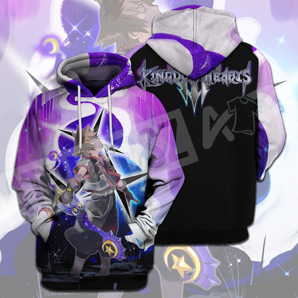  Kingdom Hearts T-shirt Sora Kingdom Hearts 3 Logo Black Purple T-shirt Hoodie  