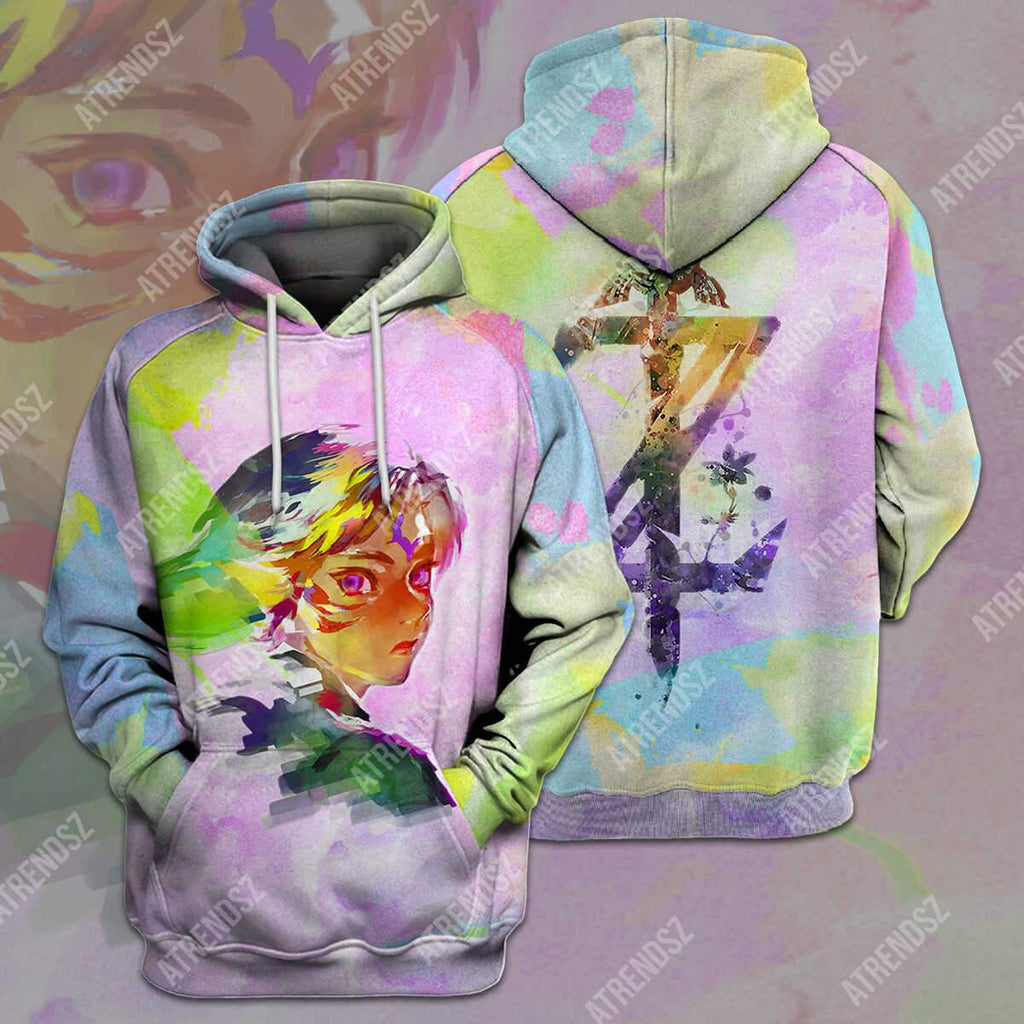  Legend Of Zelda Shirt Watercolor Link Painting Botw Z Logo T-shirt Legend Of Zelda Hoodie 