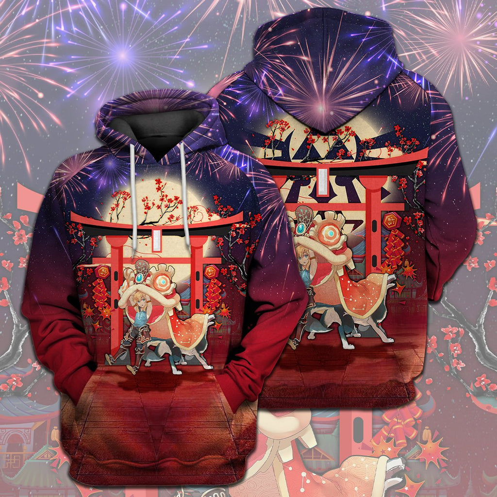  Legend Of Zelda Shirt Link Wolf Link Botw New Year Fireworks T-shirt Legend Of Zelda Hoodie 