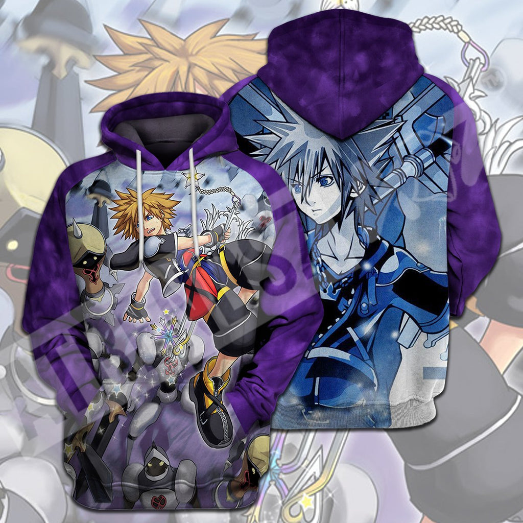  Kingdom Hearts T-shirt Sora Fighting Monster Purple Kingdom Hearts T-shirt Hoodie  