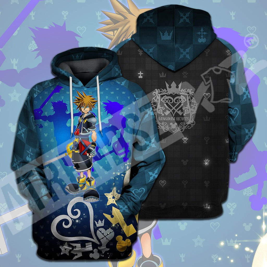  Kingdom Hearts T-shirt Sora Kingdom Hearts Heartless Mickey Head Pattern Blue T-shirt Hoodie  