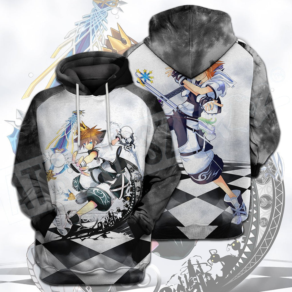  Kingdom Hearts T-shirt Cool Crown Sora Black White T-shirt Hoodie  