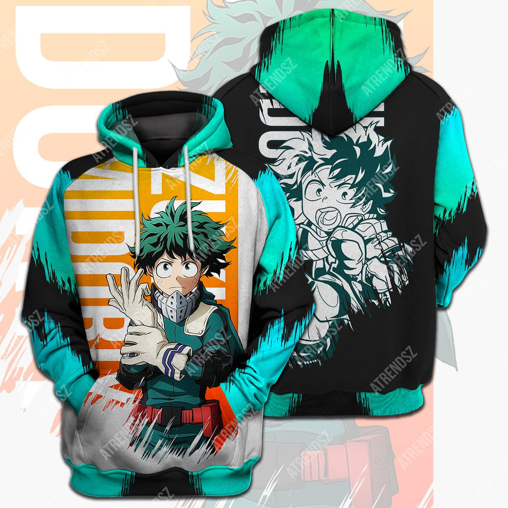  My Hero Academia T-shirt Midoriya Izuku Getting Ready Black Green T-shirt Hoodie  