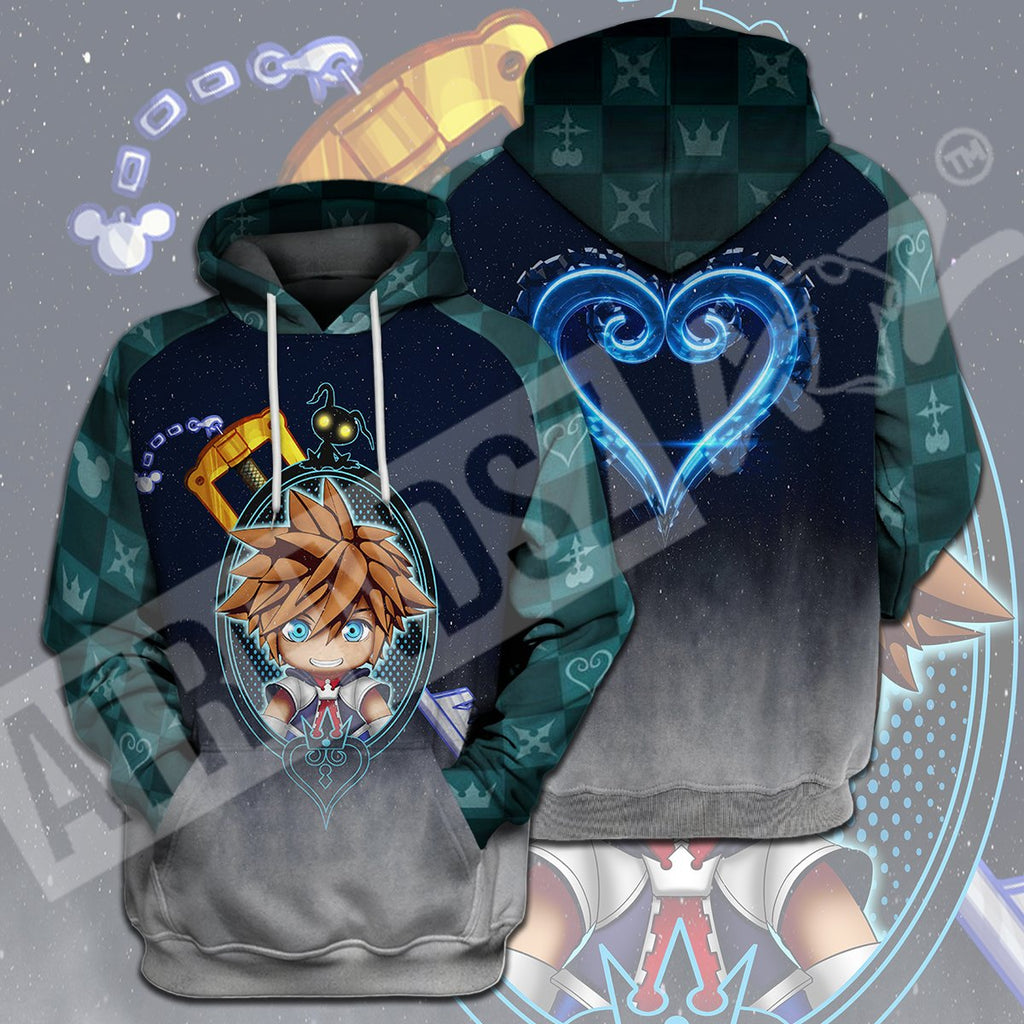  Kingdom Hearts T-shirt Chibi Sora Shadow Crystal Kingdom Hearts Logo Green T-shirt Hoodie  