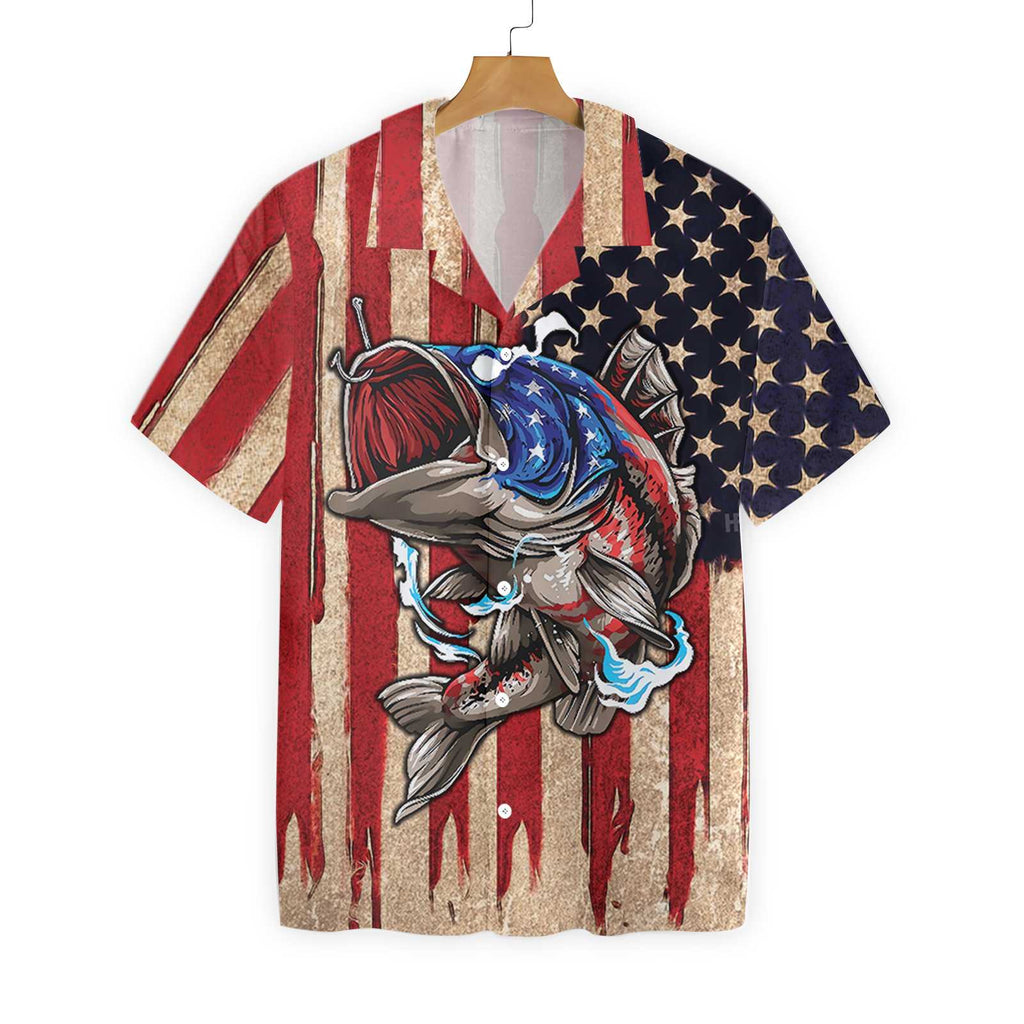 Gifury Fishing Tee Shirt Hookeed On Freedom American Flag Hawaiian Shirt Fishing Aloha Hawaii Shirt 2022