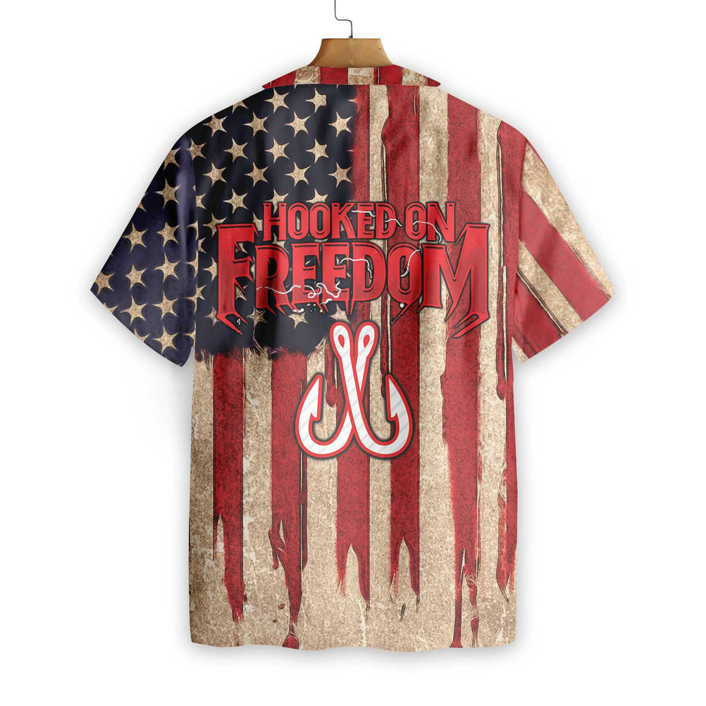 Gifury Fishing Tee Shirt Hookeed On Freedom American Flag Hawaiian Shirt Fishing Aloha Hawaii Shirt 2023