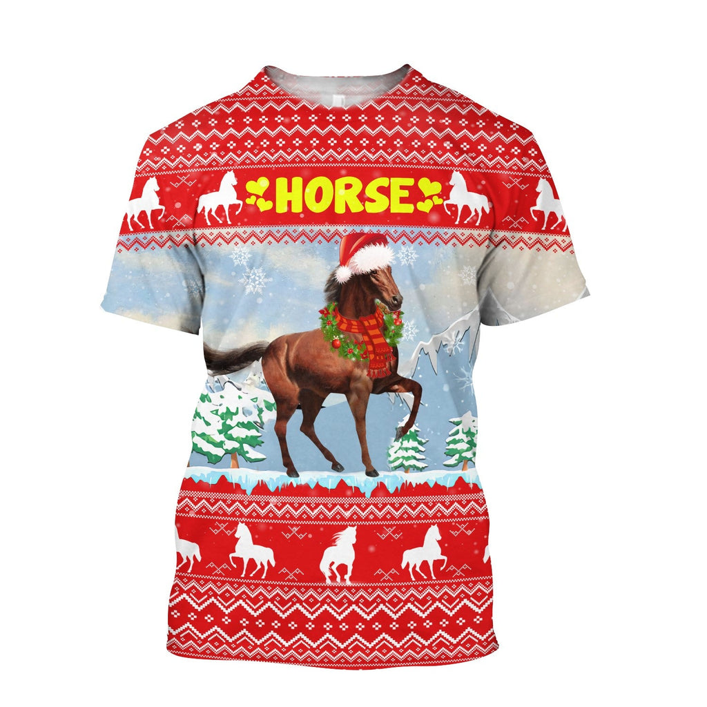 Horse Christmas T-shirt Horse With Christmas Hat Red Hoodie Horse Christmas Hoodie