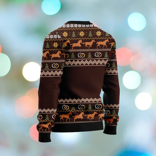 Horse Christmas Ugly Sweater Horse Dashing Through The Snow In A One Horse Open Sleigh Brown Sweater