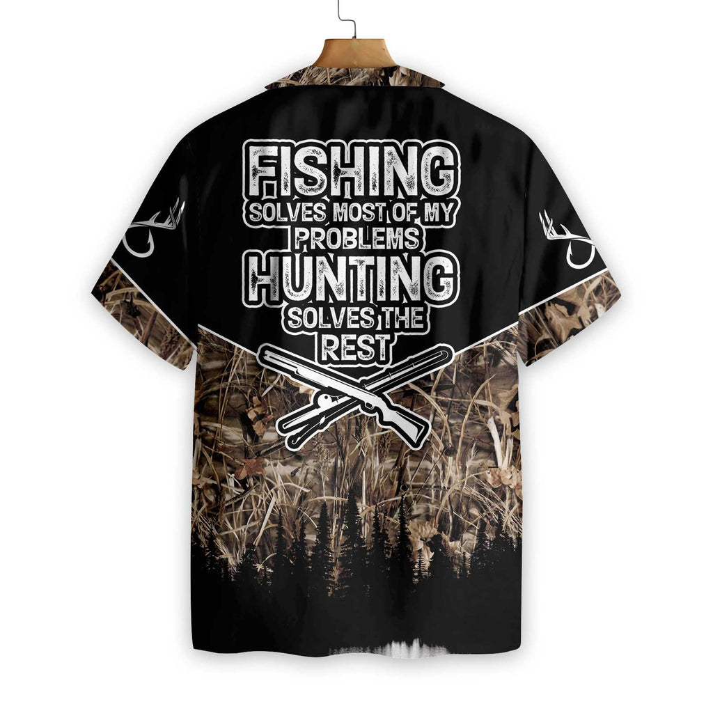 Gifury Hunting Shirt Fishing T-shirt Hunting Aloha Shirt Hunting Fishing Solve All My Problems Hawaiian Shirt 2023