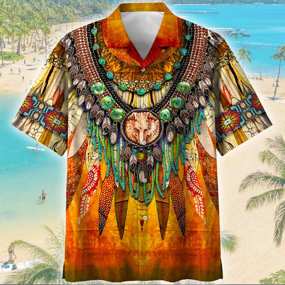 Gifury Native American Hawaii Shirt Feather Indigenous Hawaiian Shirt Native American Aloha Shirt 2022