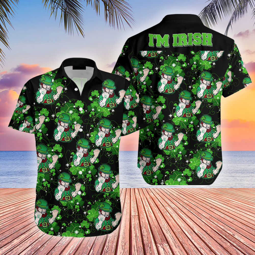 Gifury St Patrick's Day Hawaii Shirt I'm Irish Leprechauns Black Aloha Shirt St Patrick's Day Hawaiian Shirt 2022