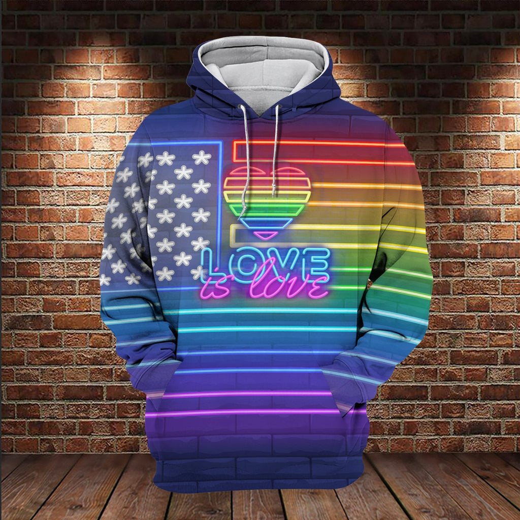  LGBT Shirt Neon Rainbow Lights Love Is Love T-shirt Hoodie Adult Unisex Full Print