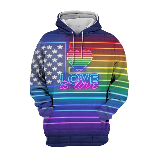  LGBT Shirt Neon Rainbow Lights Love Is Love T-shirt Hoodie Adult Unisex Full Print