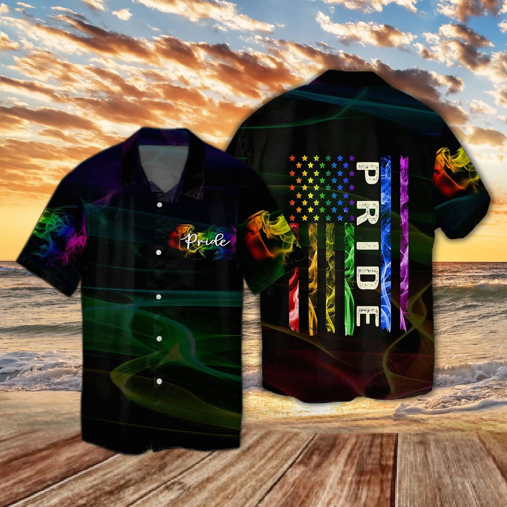 LGBT Hawaii Shirt Pride Smoke Rainbow USA Flag Hawaiian Aloha Shirt