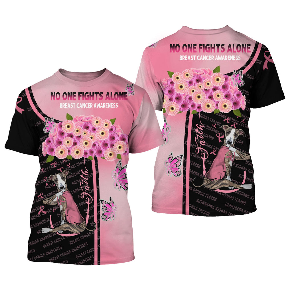 Gifury Breast Cancer T-shirt No One Fights Alone Greyhound Black Pink Shirt Breast Cancer Apparel 2022