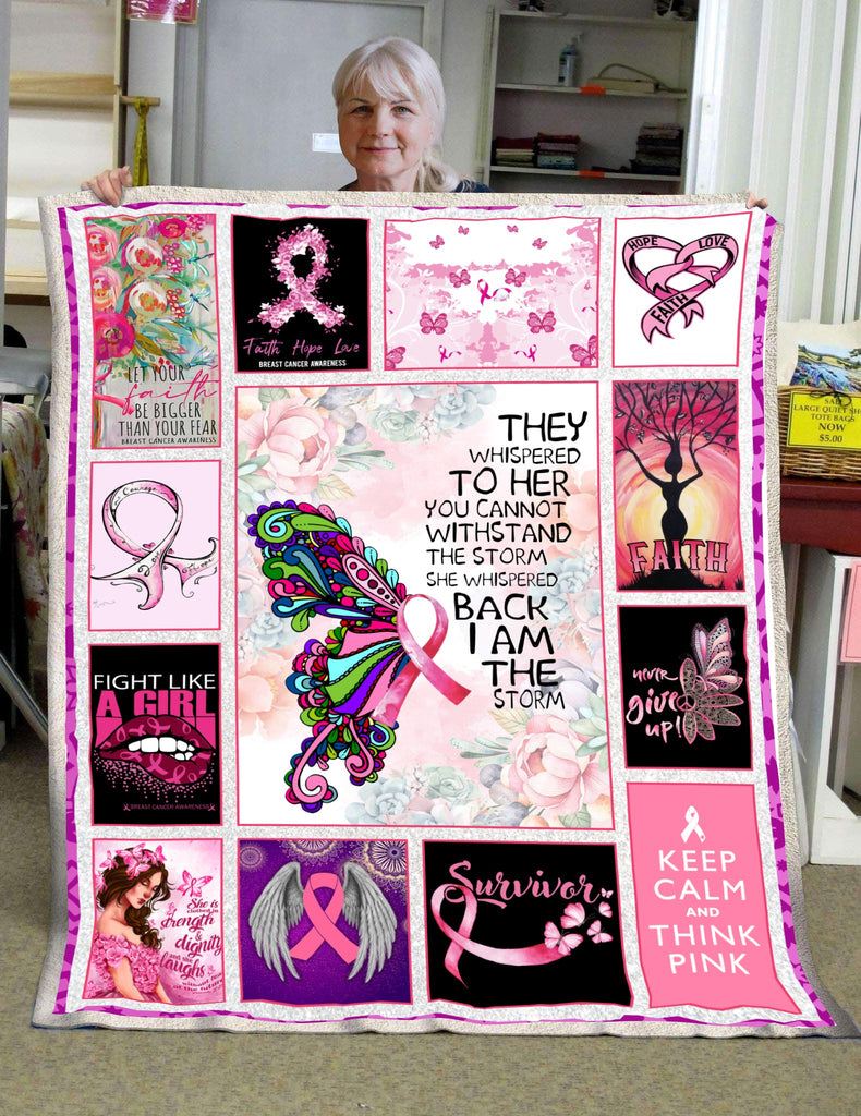 Gifury Breast Cancer Blanket They Whispered To Her You Can't Withstand The Storm Blanket Breast Cancer Blanket 2022