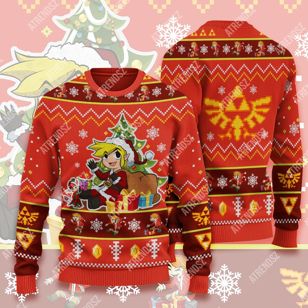  Legend Of Zelda Ugly Sweater Chibi Link Sitting Under Christmas Tree Sweater Legend Of Zelda Sweater 