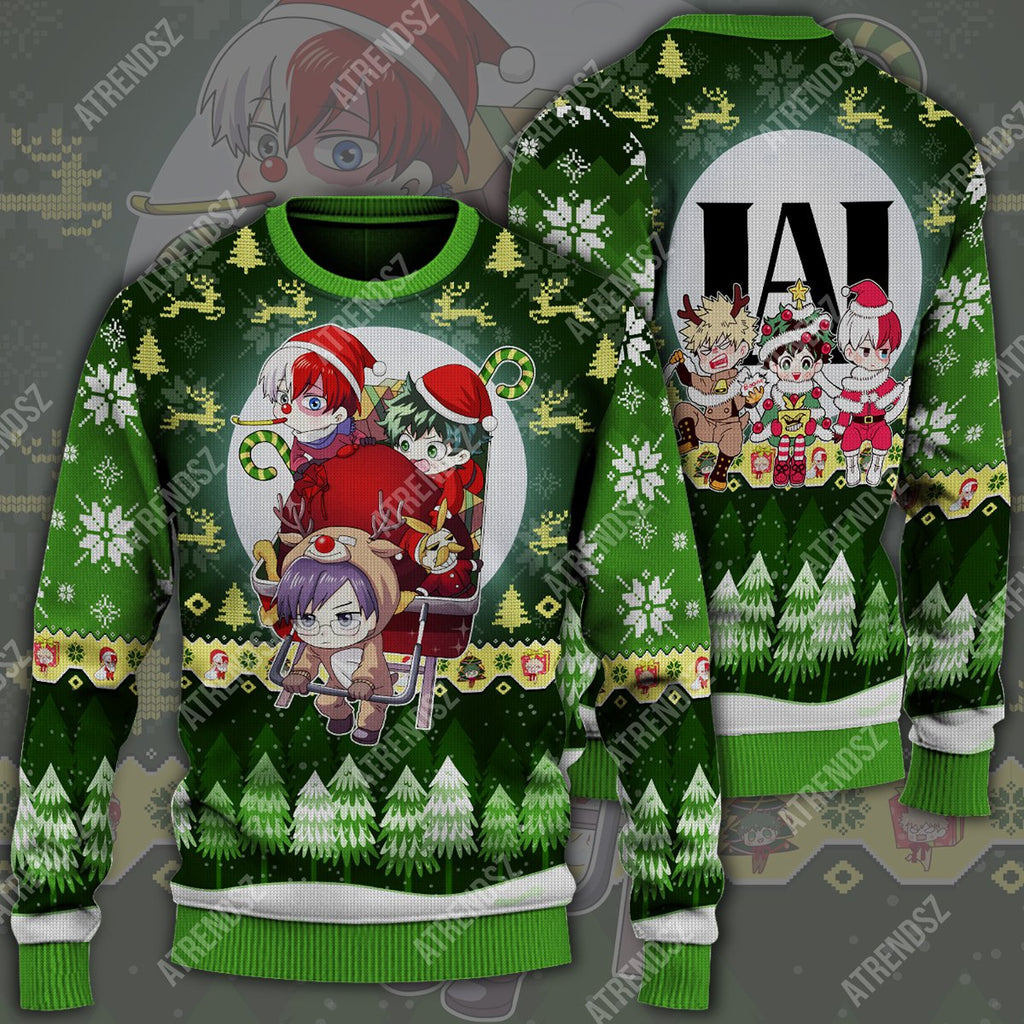  My Hero Academia Sweater Midoriya Izuku Todoroki Shouto Tenya Iida Green Ugly Sweater