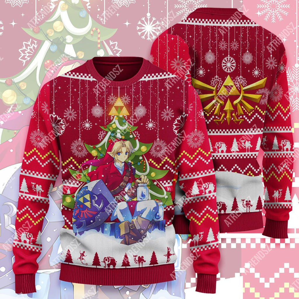  Legend Of Zelda Ugly Sweater Link Under Christmas Tree Hyrule Symbol Sweater Legend Of Zelda Sweater 