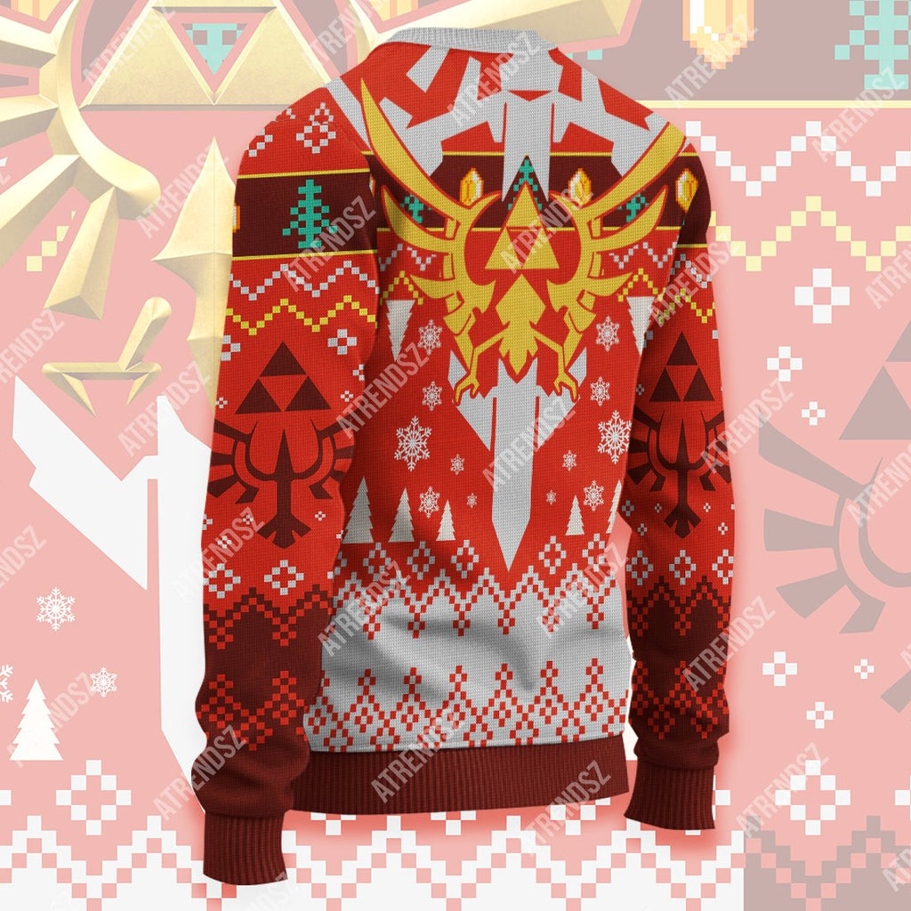  Legend Of Zelda Ugly Sweater Red Hyrule And Triforce Symbol Sweater Legend Of Zelda Sweater 