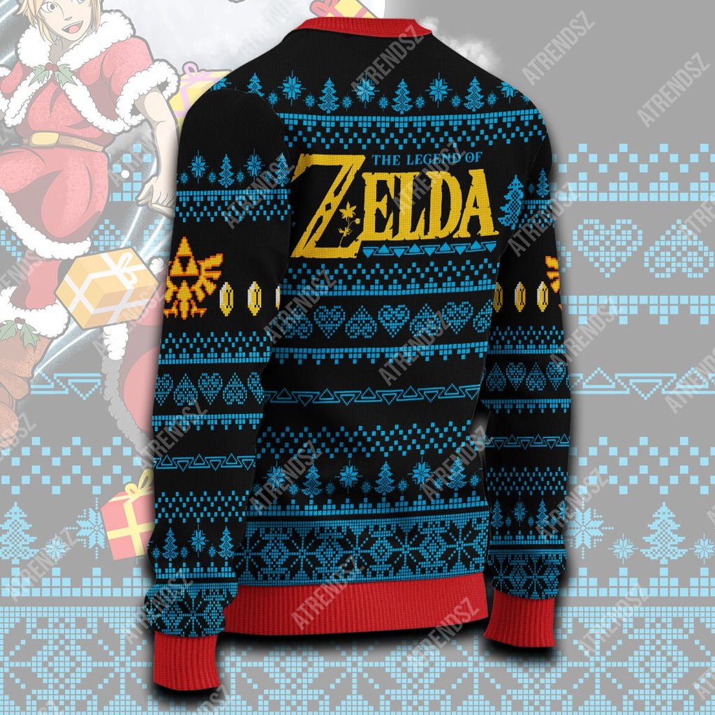  Legend Of Zelda Sweater Zelda Link Present Giving Ugly Sweater Black Blue Legend Of Zelda Ugly Sweater 