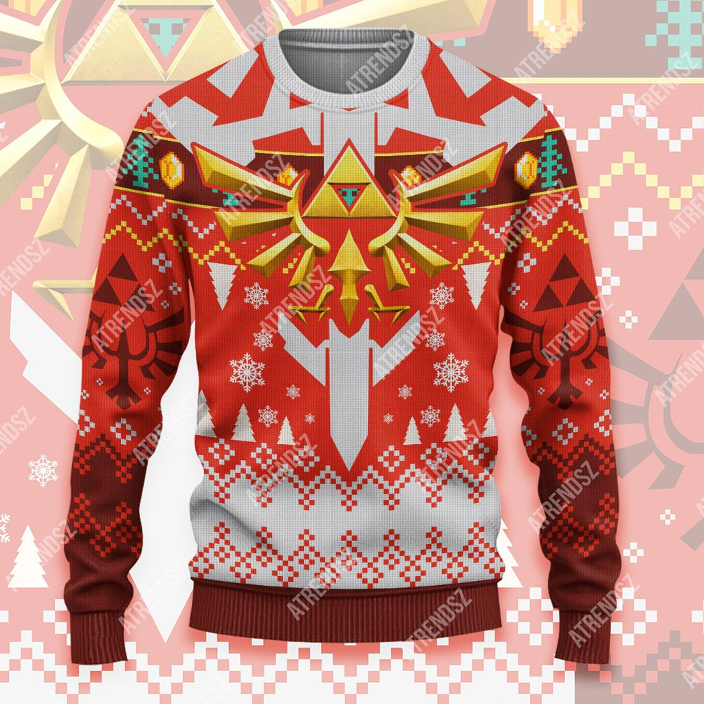  Legend Of Zelda Ugly Sweater Red Hyrule And Triforce Symbol Sweater Legend Of Zelda Sweater 