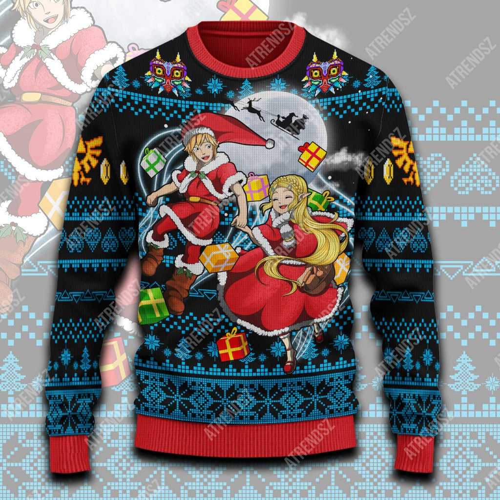  Legend Of Zelda Sweater Zelda Link Present Giving Ugly Sweater Black Blue Legend Of Zelda Ugly Sweater 