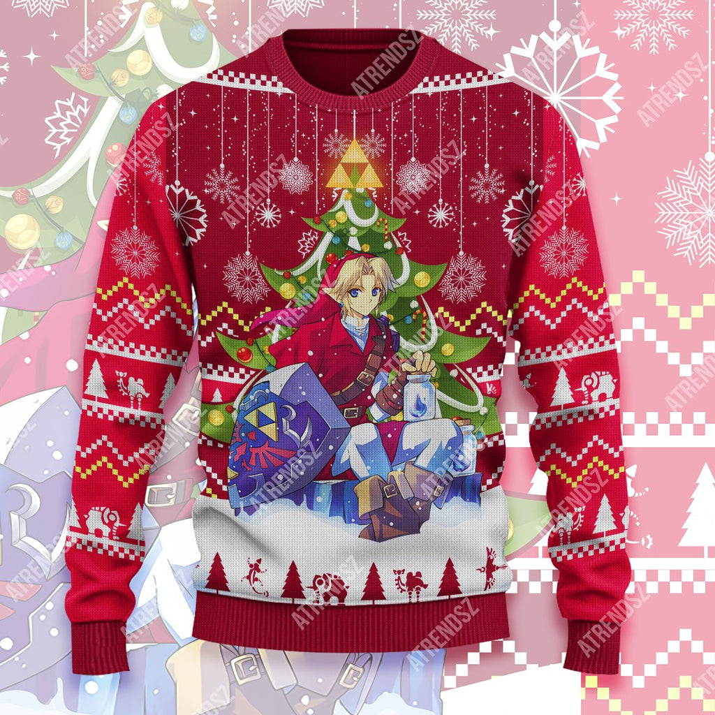  Legend Of Zelda Ugly Sweater Link Under Christmas Tree Hyrule Symbol Sweater Legend Of Zelda Sweater 