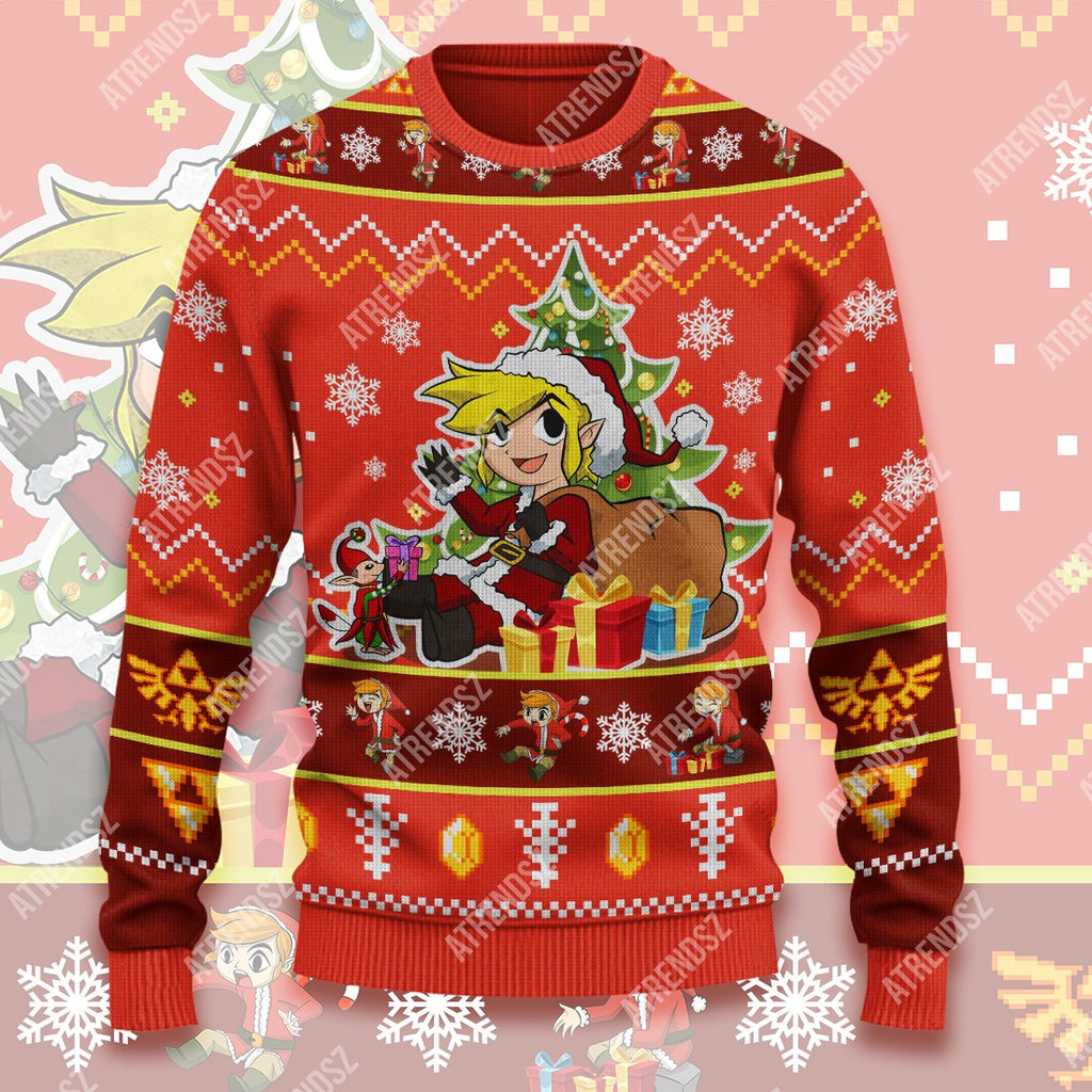  Legend Of Zelda Ugly Sweater Chibi Link Sitting Under Christmas Tree Sweater Legend Of Zelda Sweater 