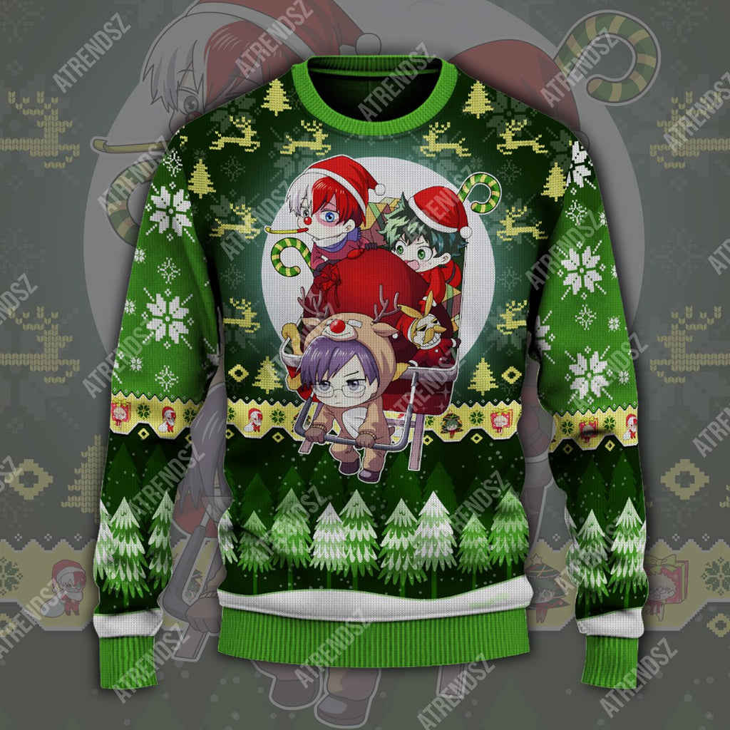  My Hero Academia Sweater Midoriya Izuku Todoroki Shouto Tenya Iida Green Ugly Sweater