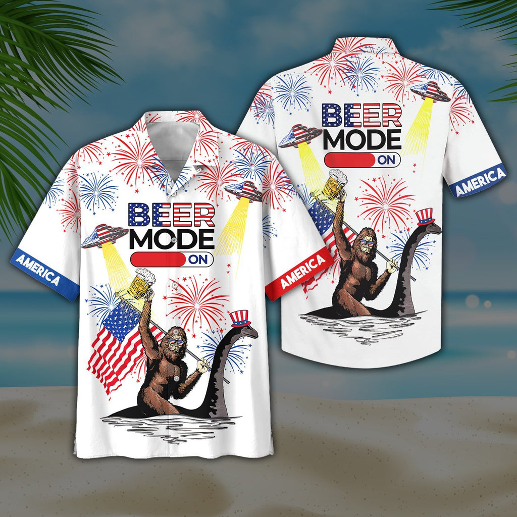 Gifury Beer Hawaiian Shirt Beer Mode On Bigfoot Loch Ness Monster Fireworks White Hawaii Shirt Beer Aloha Shirt 2024