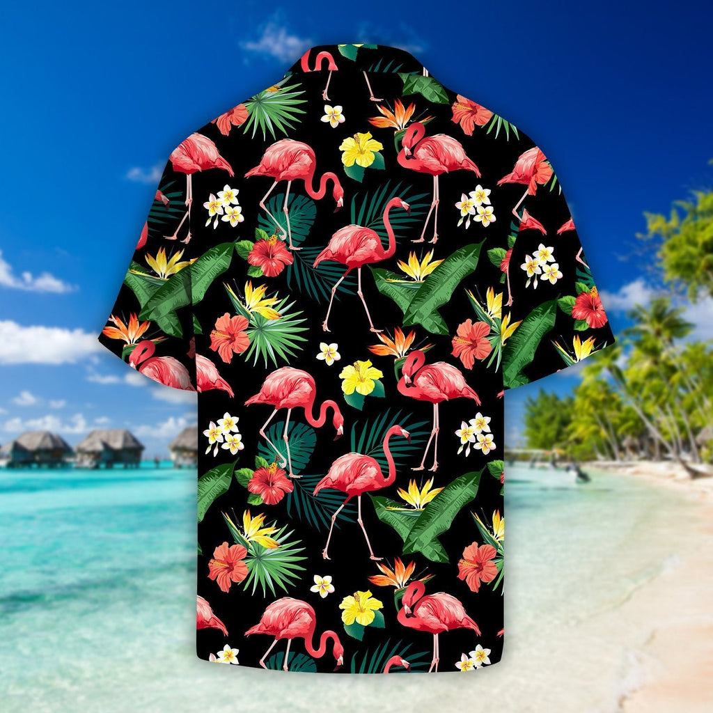 Gifury Flamingo Hawaiiian Shirt Hibiscus Flamingo Hawaii Shirt Black Aloha Shirt Flamingo Hawaii Shirt 2023