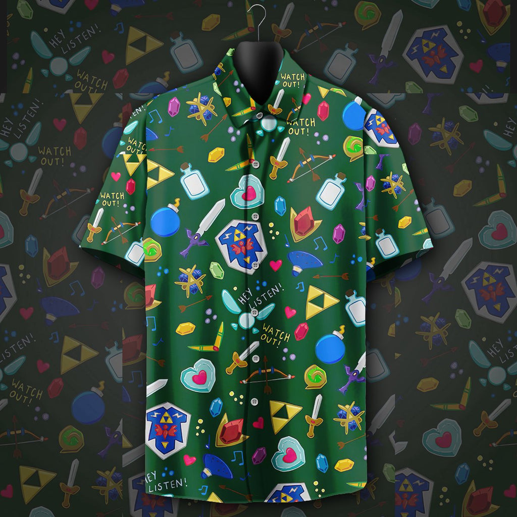  Legend Of Zelda Aloha Shirt Watch Out Listen Game Items Pattern Hawaiian Shirt Legend Of Zelda Hawai Shirt 