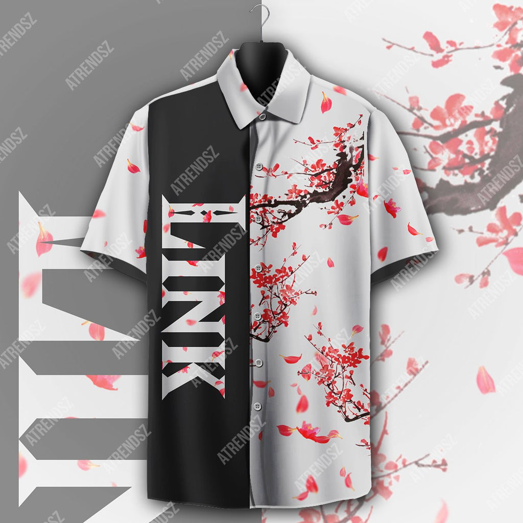  Legend Of Zelda Aloha Shirt Link Cherry Blossom Black White Hawaiian Shirt Legend Of Zelda Hawaii Shirt 