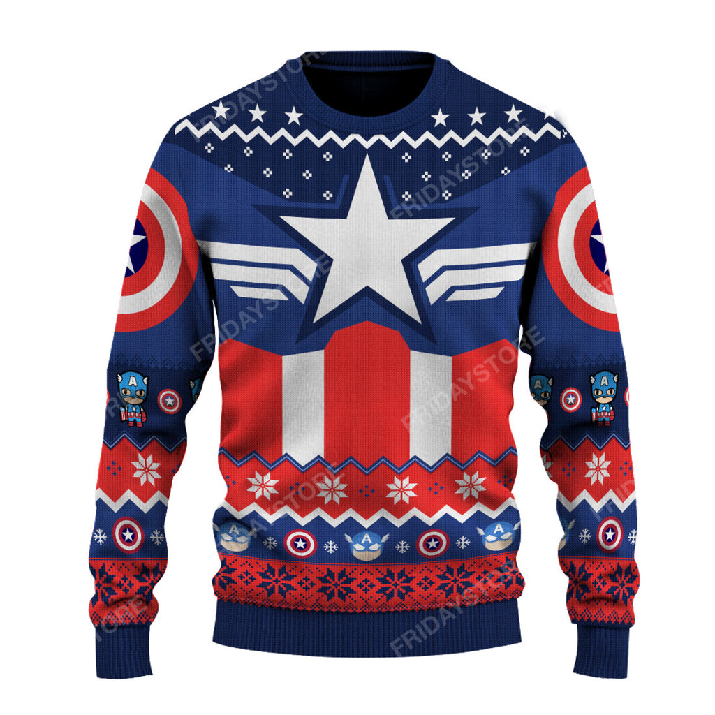  MV Ugly Sweater MV Captain Superhero Pattern Christmas Sweater High Quality Capttain America Sweater 2024