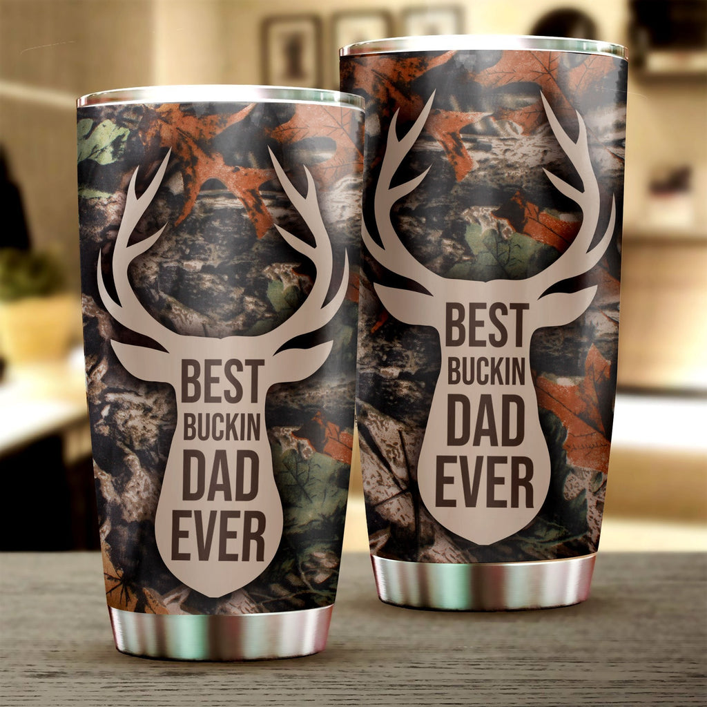 Gifury Father Hunting Tumbler Cups Father's Day Gift Best Bucking Dad Ever Tumbler 20 oz Hunting Travel Mug 2021