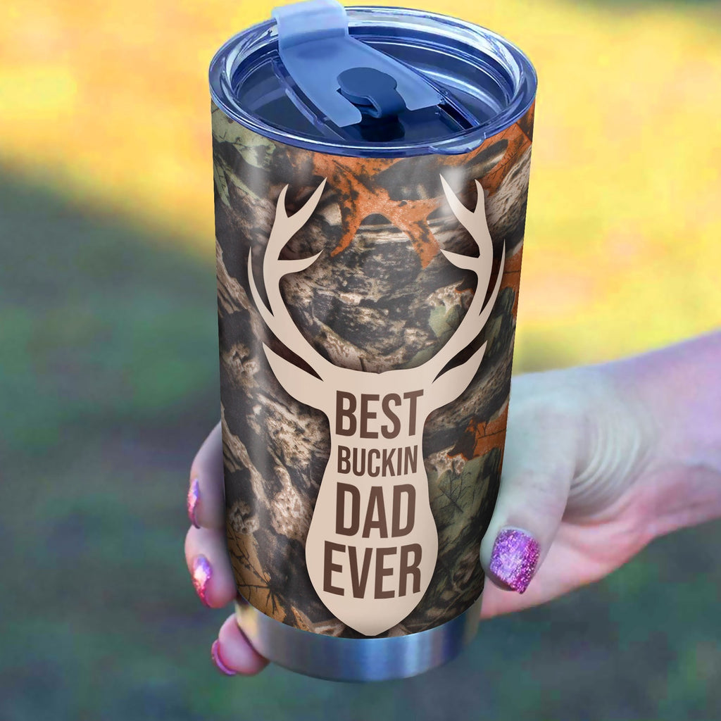 Gifury Father Hunting Tumbler Cups Father's Day Gift Best Bucking Dad Ever Tumbler 20 oz Hunting Travel Mug 2022